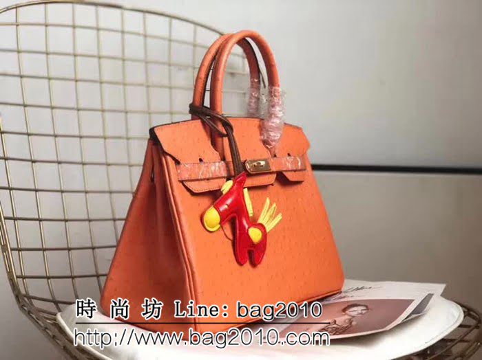 愛馬仕Hermes原版牛皮鴕鳥紋 Birkin 鉑金包 時尚手提包 0AM1013